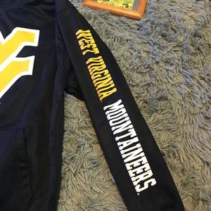 Blue WVU hoodie.